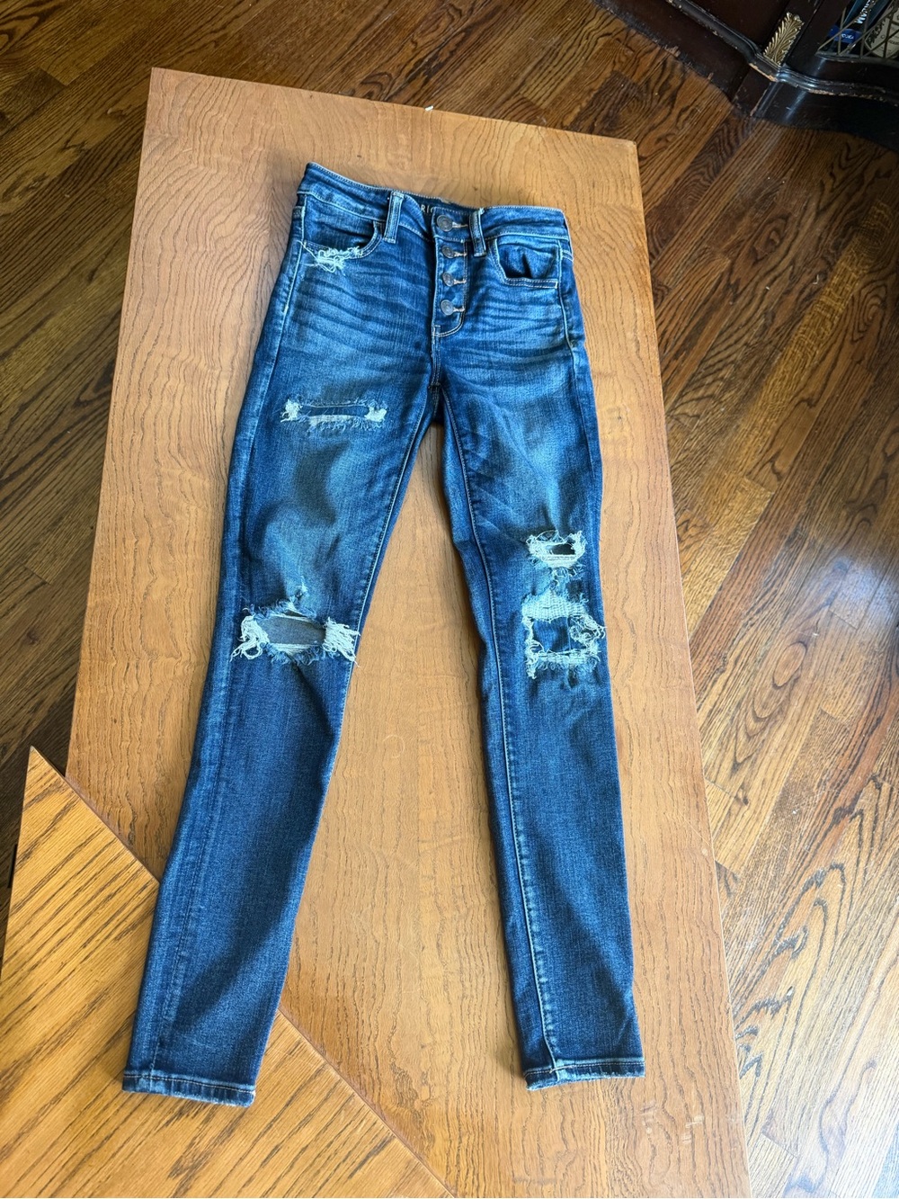 American Eagle Outfitters Distressed Skinny Jeans - Blue